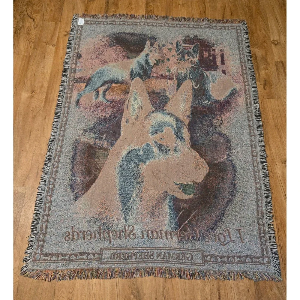 Danbury Mint‎ German Shepherd Woven Tapestry Throw Blanket 49x61 USA Cotton